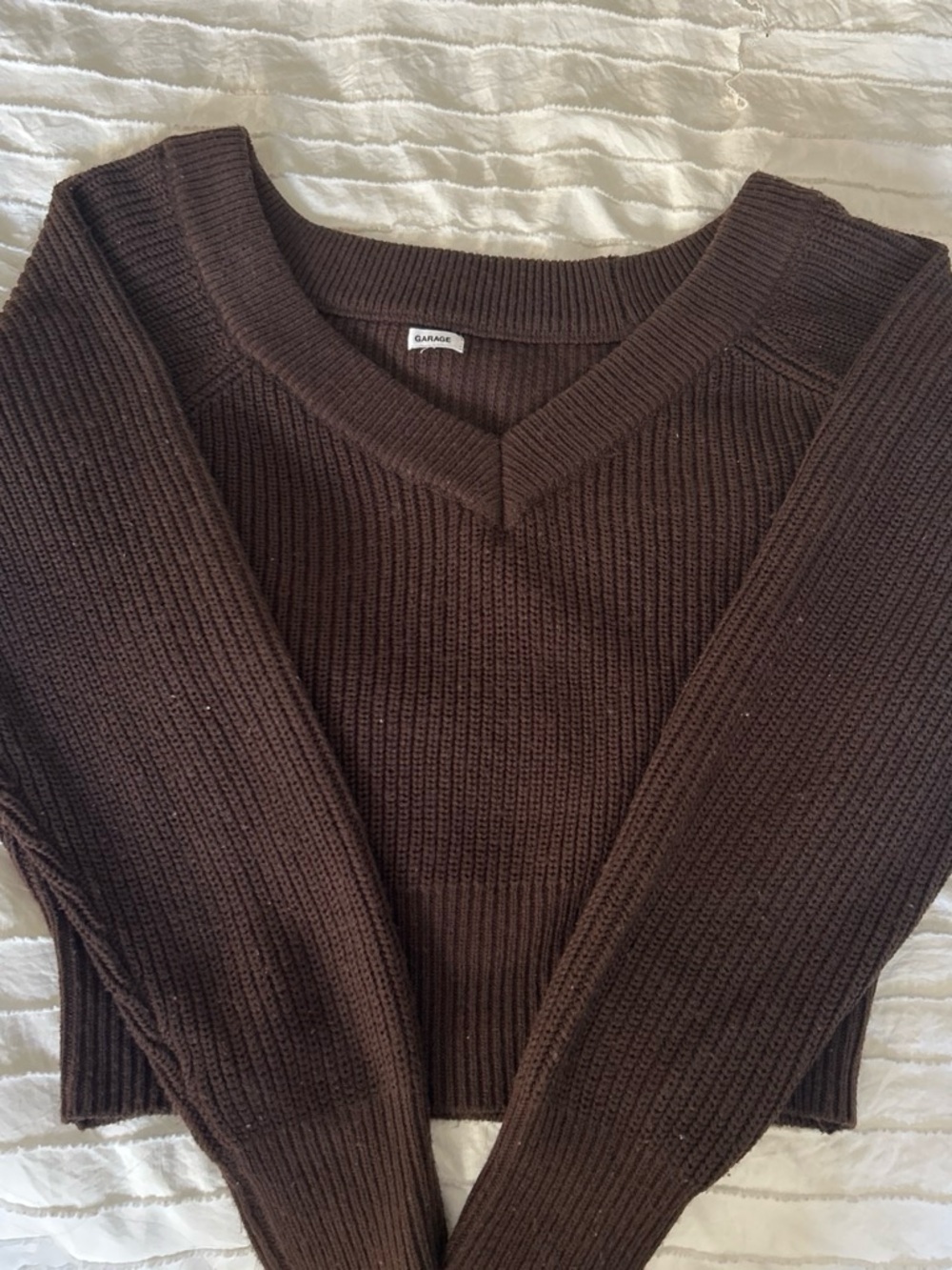 Garage Women's Brown V-Neck Ribbed Sweater